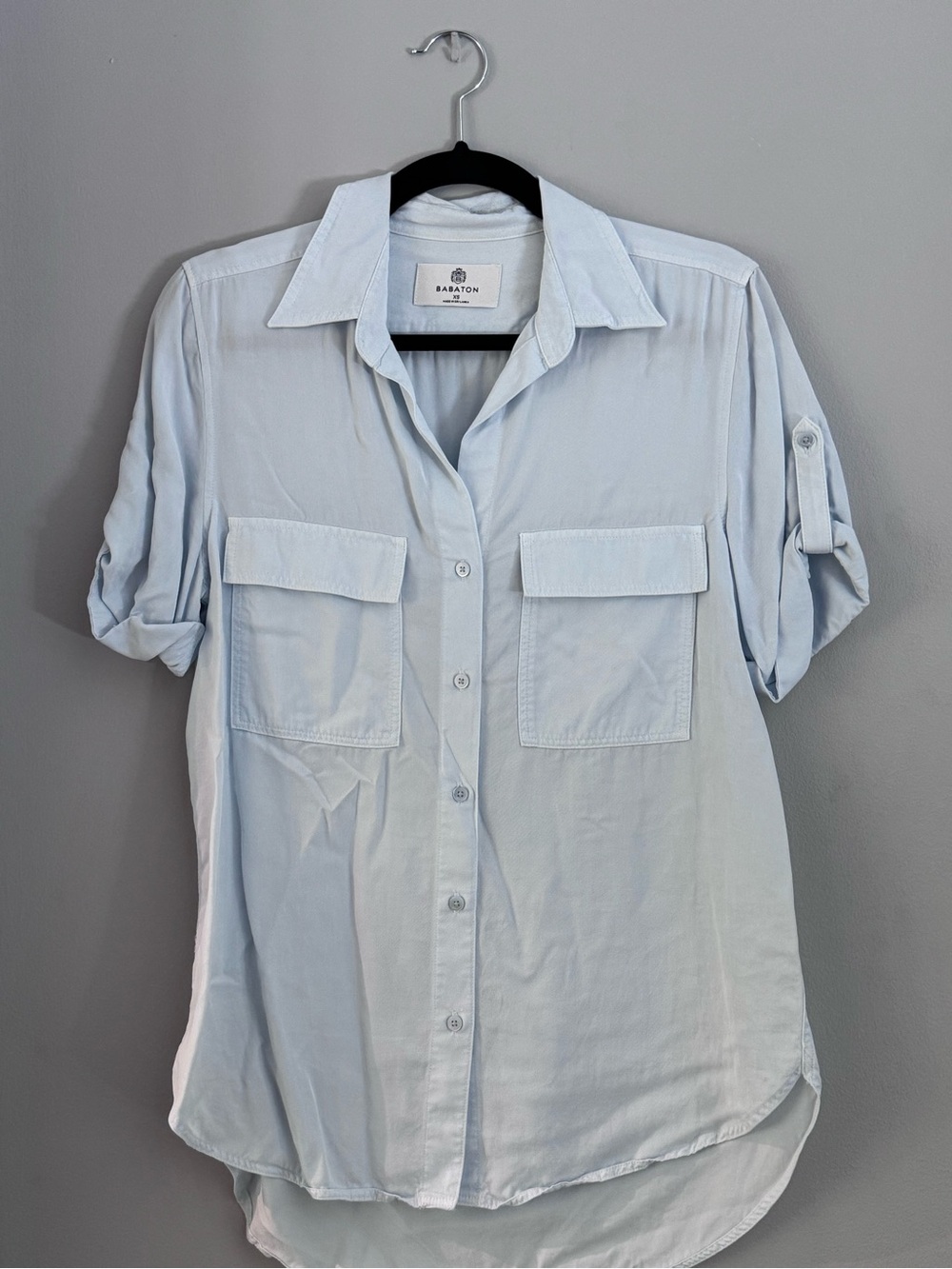Babaton Pale Blue Roll-Tab Utility Shirt